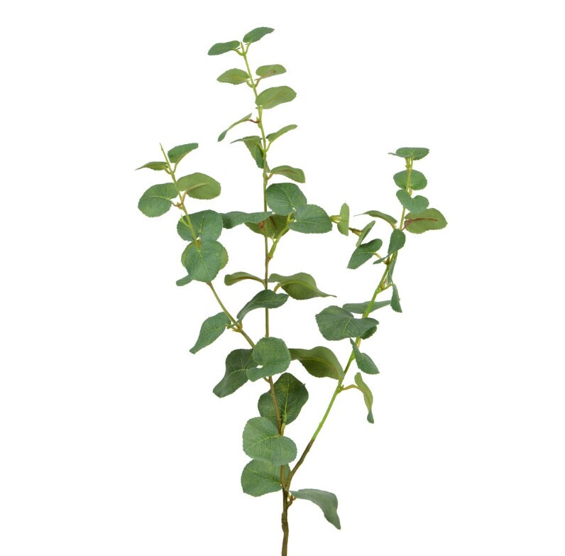 Faux eucalyptus spray, realistic faux foliage for weddings or craft projects, Single stem