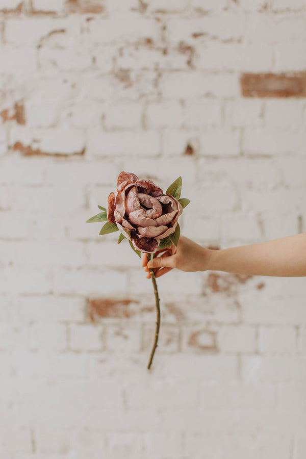 Dry look purple peony, mauve faux peony, artificial peony stem dry look