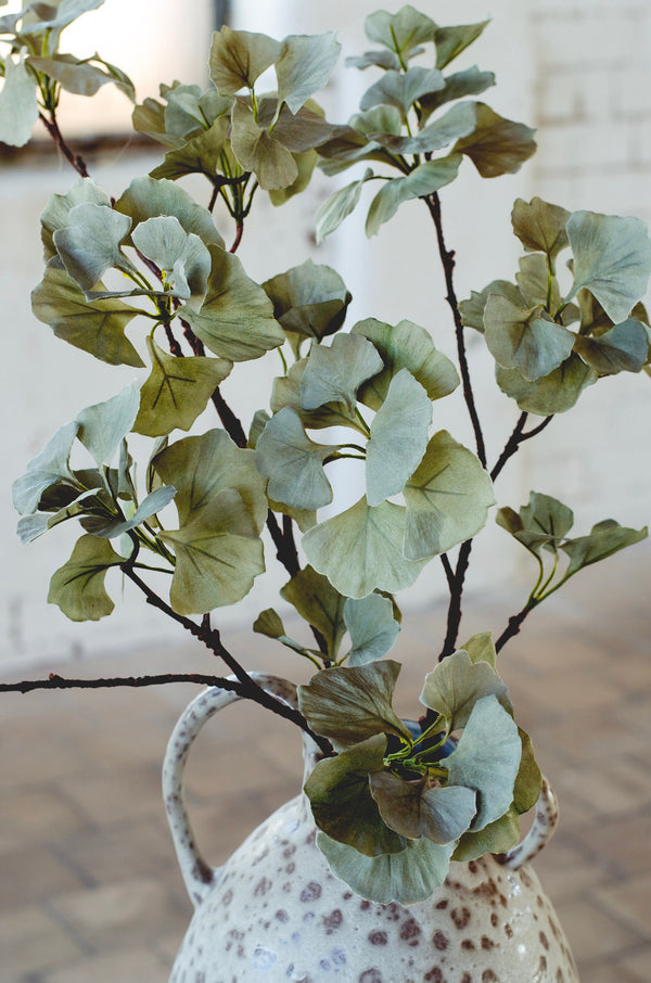 Faux ginkgo spray stem, sage green artificial ginkgo single stem